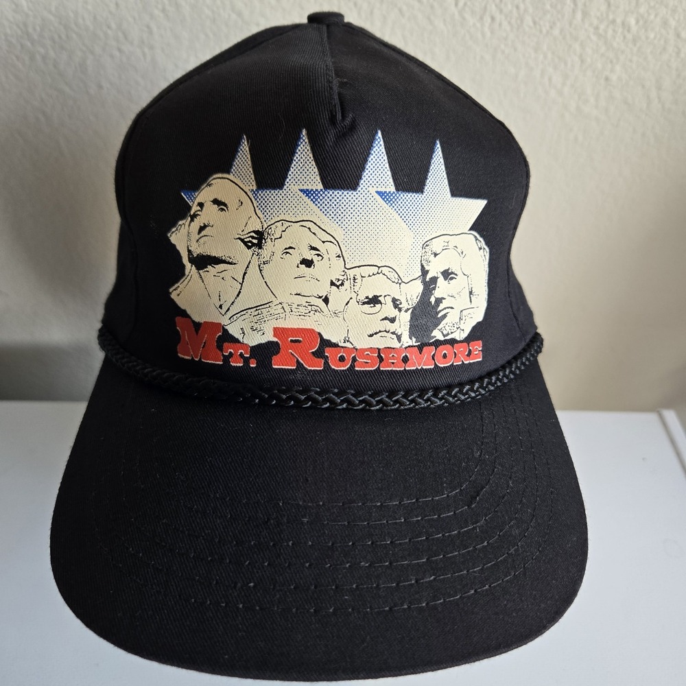 Vintage Mt. Rushmore Rope Hat Cap Presidents USA American Art Snapback Black‎